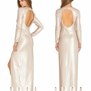 Halston Heritage Cream Sequin Open-Back Gown | High Slit | NWT | Size 6